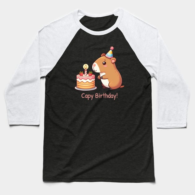 Cappy Capy Birthday Capybara Kawaii Baseball T-Shirt by ThesePrints